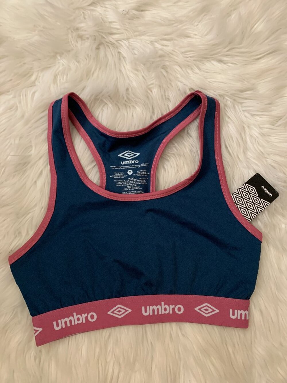 UMBRO Contrast Sports Bra in Navy/Pink Sz MEDIUM